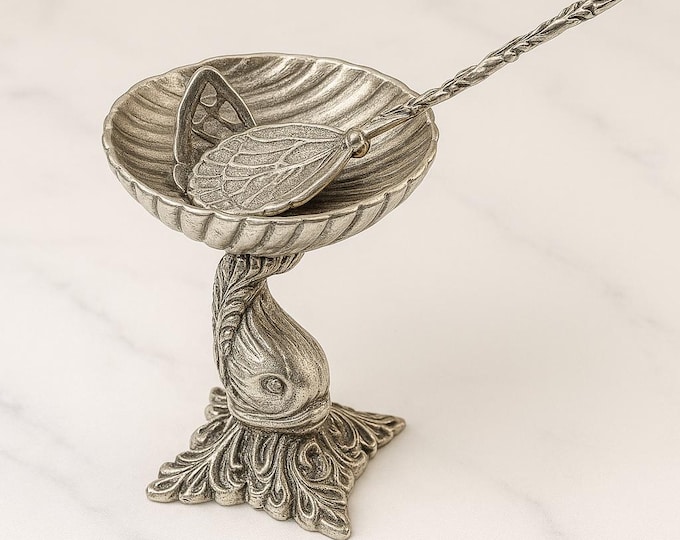 Antique and Vintage Style Salt Holder with Spoon 925 Sterling Silver Collectible Spoon Miniature Spoon