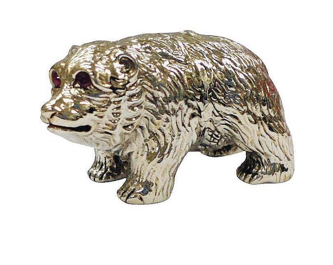 Antique Inspired Collectable Bear Figurine Ruby Eyes 925 Sterling Silver