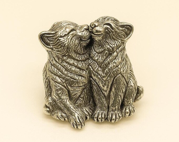 Antique Style Cat Brooch Glass Eyes Pendant Brooch 925 Sterling Silver