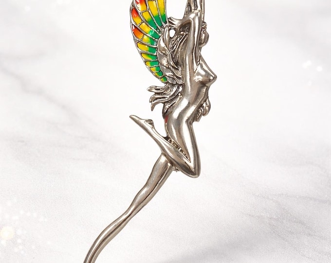 Sterling Silver Fairy Brooch, Plique-à-Jour Butterfly Wings