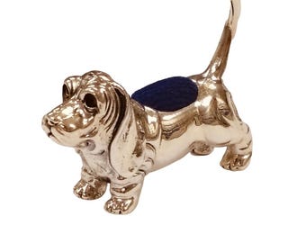 Antique Inspired Collectable Basset Hound Pin Cushion 925 Sterling Silver