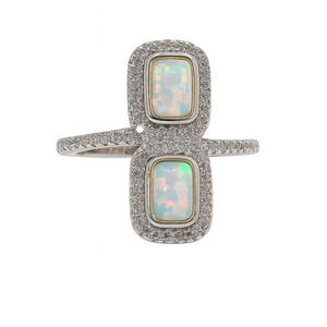 White Gilson Opal and CZ Diamond Ring 925 Sterling Silver