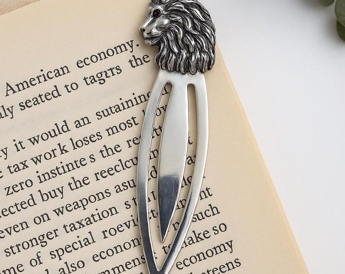 925 Sterling Silver Lion Head Bookmark Metal Page Marker, Unique Gift for Book Lovers, Literary Accessory for Men and Women