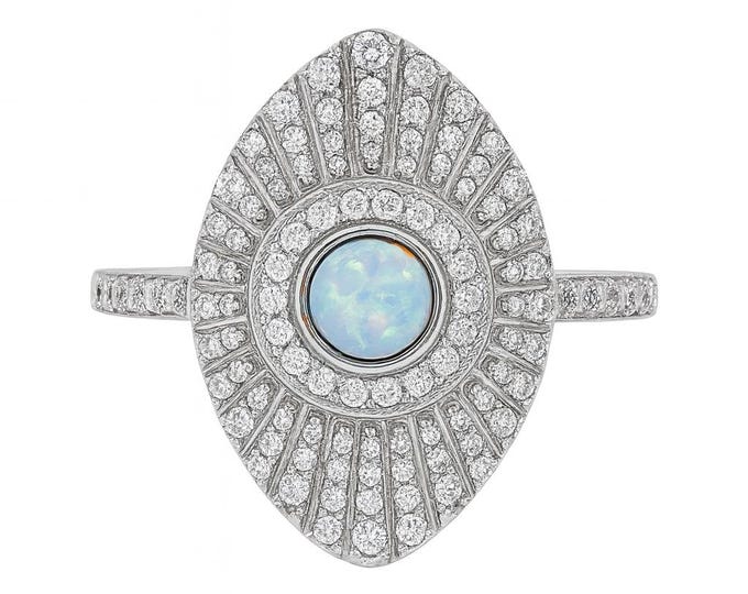 Gilson Opal and CZ Diamond Ring 925 Sterling Silver