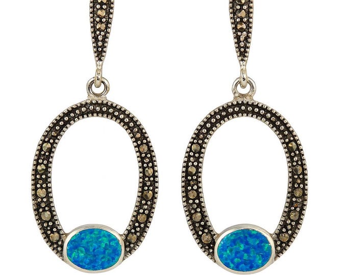 Art Deco Inspired Gilson Opal and Marcasite 925 Sterling Silver Earrings