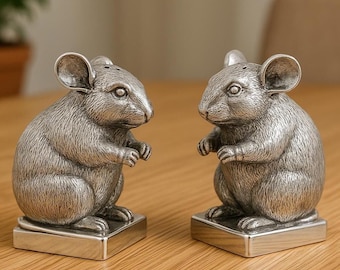 Vintage Style Silver Plated Mouse Salt and Pepper Shaker Set Collectible Animal Tableware Gift