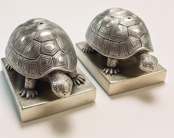 Antique Style Turtle Turquoise Salt and Pepper Shakers 925 Sterling Silver Plate