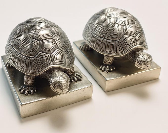 Antique Style Turtle Turquoise Salt and Pepper Shakers 925 Sterling Silver Plate