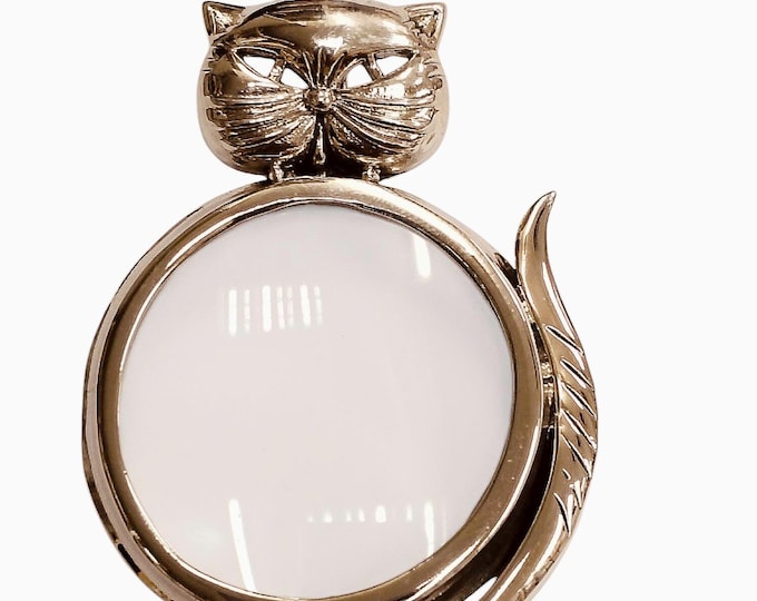 Antique Art Deco Inspired Collectable Cat Magnifying Glass Pendant 925 Sterling Silver