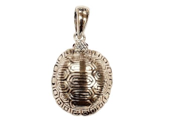 Victorian Style Turtle Tortoise Pill Snuff Box Pendant with Ruby Eyes 925 Sterling Silver