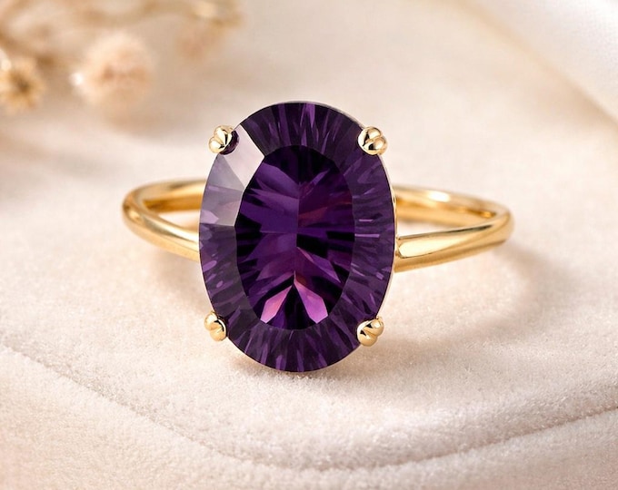 Gold Plated Amethyst Filigree Ring, Oval Purple Gemstone, Sterling Silver