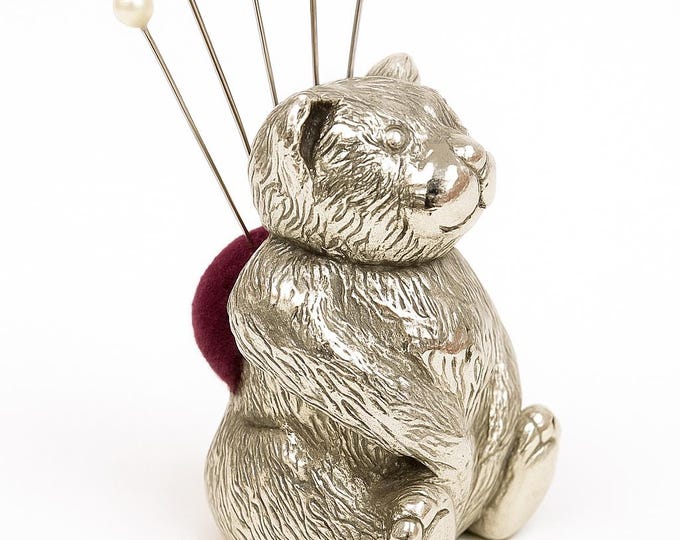 Antique Inspired Collectable Large Teddy Bear Pin Cushion 925 Sterling Silver