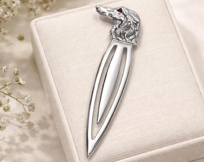 Antique Style Dog Bookmark, Ruby Eye, 925 Sterling Silver