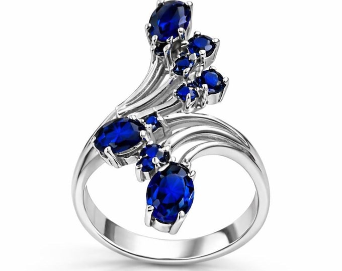 Chantaburi Sapphire Ring, Multi-Stone 925 Sterling Silver Band