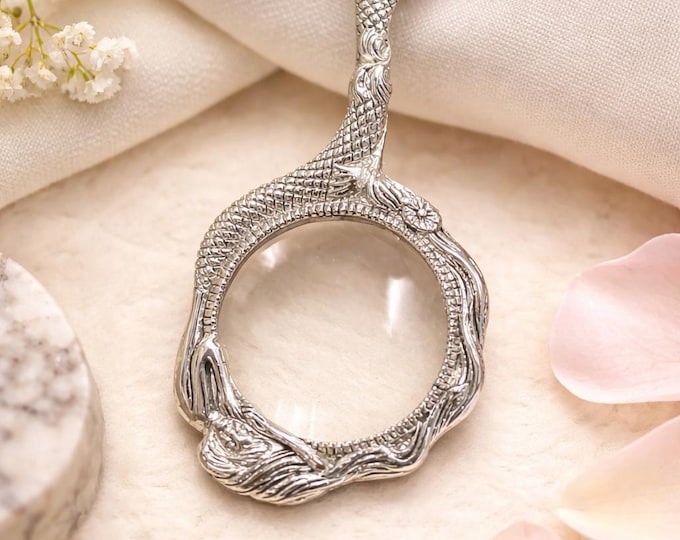 Antique Inspired Collectable Mermaid Magnifying Glass Pendant 925 Sterling Silver