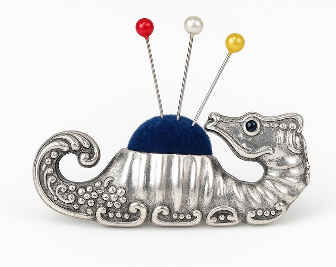 Antique Inspired Seahorse Pin Cushion Sapphire Eyes 925 Sterling Silver