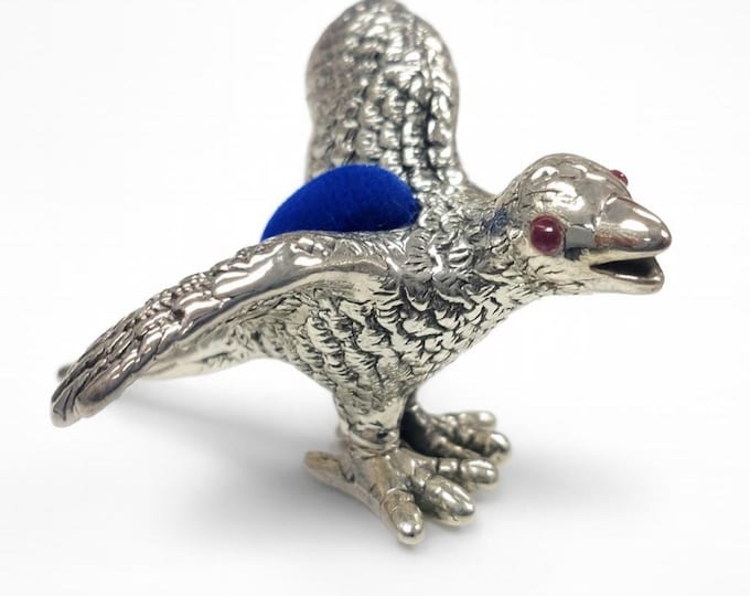 Antique Inspired Partridge Pin Cushion Ruby Eyes 925 Sterling Silver