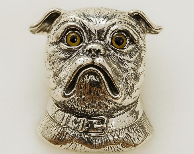Antique Style Dog Brooch Glass Eyes Pendant Brooch 925 Sterling Silver