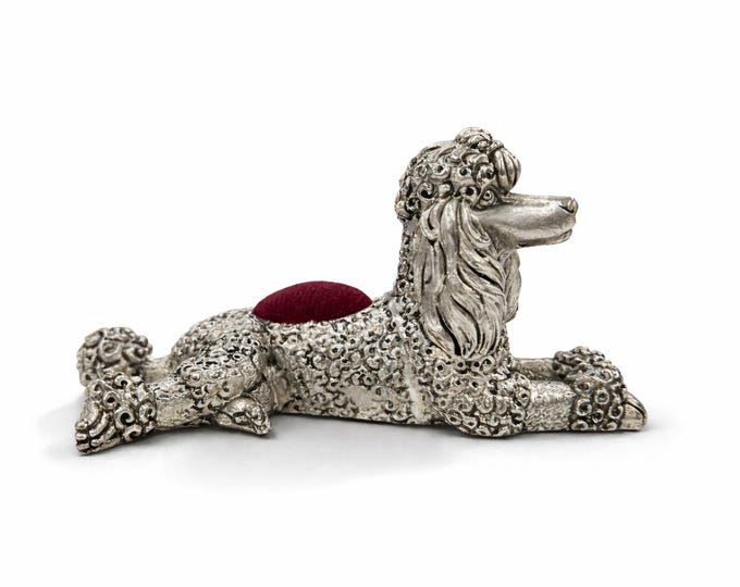 Vintage Silver Plated Poodle Dog Pin Cushion, Collectible Sewing Accessory