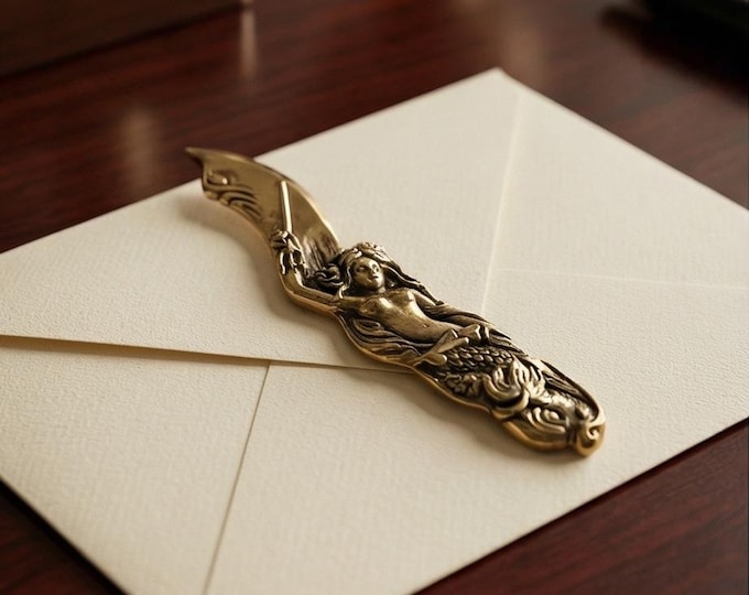 Art Nouveau Mermaid Letter Opener, Vintage Style Silver Desk Accessory