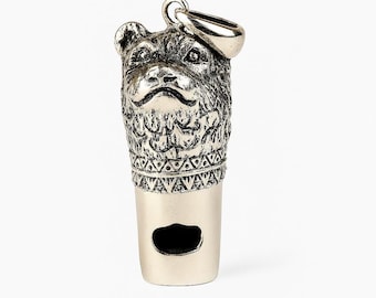Antique Style Bear Dog Whistle Pendant 925 Sterling Silver Bird Lover Gift