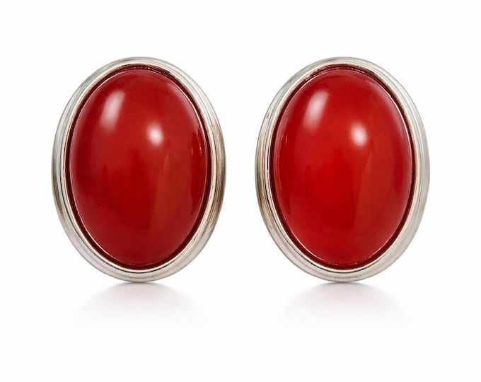 Antique Inspired Red Agate Clip On Earrings 925 Sterling Silver