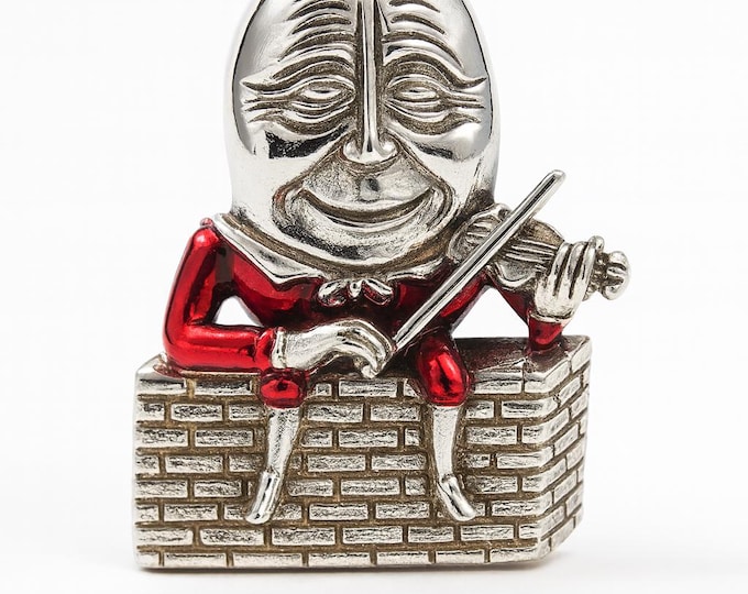 Sterling Silver Humpty Dumpty Violin Brooch Vintage Style Storybook Character Pin on Brick Wall