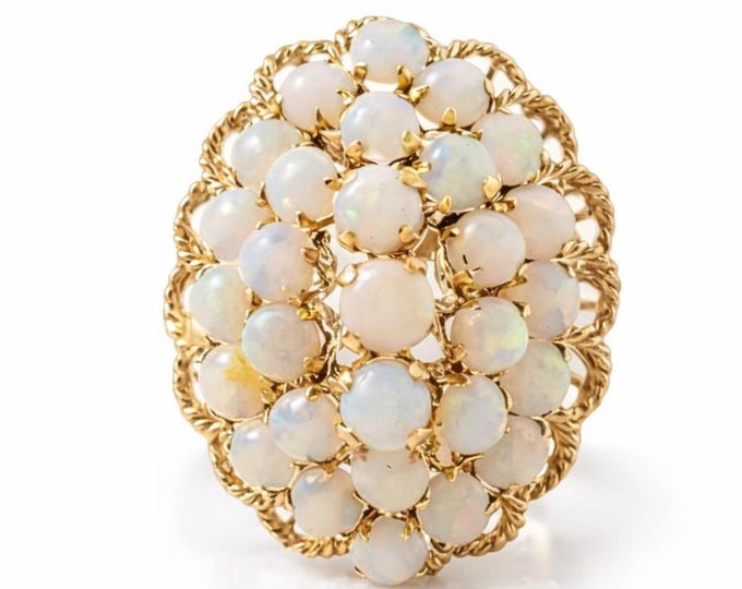 Vintage 14K Yellow Gold Opal Cluster Ring