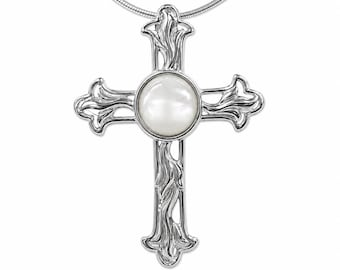 Perlmutt Kreuz Anhänger 925 Sterling Silber