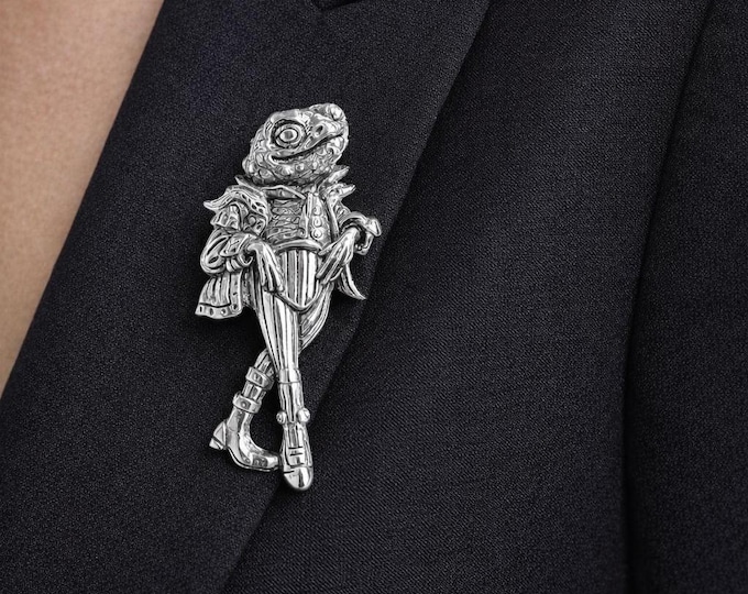 Victorian Style Royal Frog Pin Brooch 925 Sterling Silver