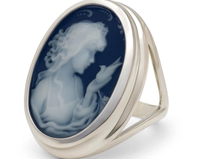 Sterling Silver Cameo Ring Vintage Style Lady Profile Design Classic Statement Jewelry Gift for Women