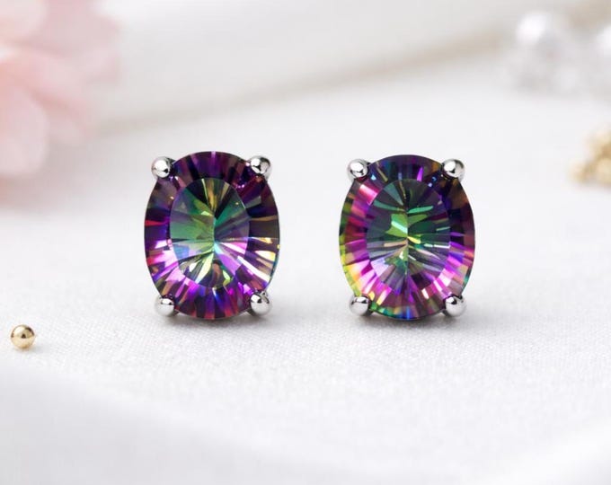 Mystic Topaz 925 Sterling Silver Stud Earrings