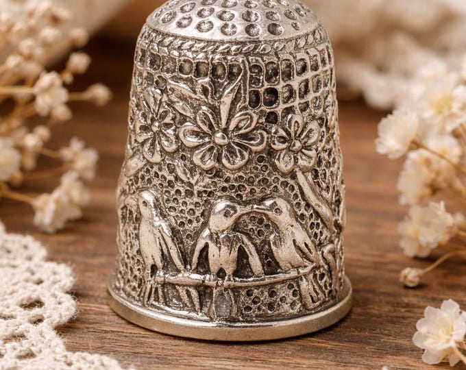 Sterling Silver Hummingbird Thimble, Ornate Sewing Collectible