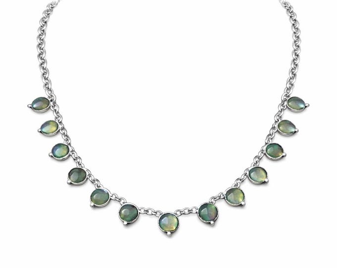 Labradorite 925 Sterling Silver Necklace Iridescent Gemstone Drop Chain Minimalist Statement Jewelry
