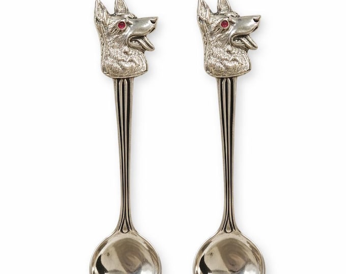 Sterling Silver Dog Salt Spoons with Ruby Eyes, Collectible Miniature Spoons
