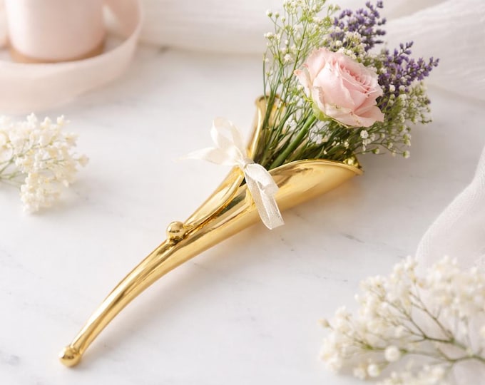 Gold Plated 925 Sterling Silver Posy Holder Brooch Floral Bouquet Holder Pin