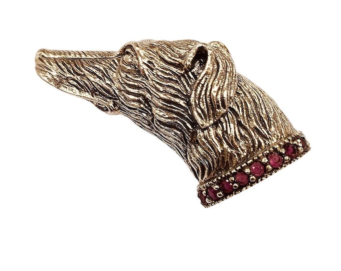 Antique Style Dog with Ruby Collar Collectable Brooch 925 Sterling Silver