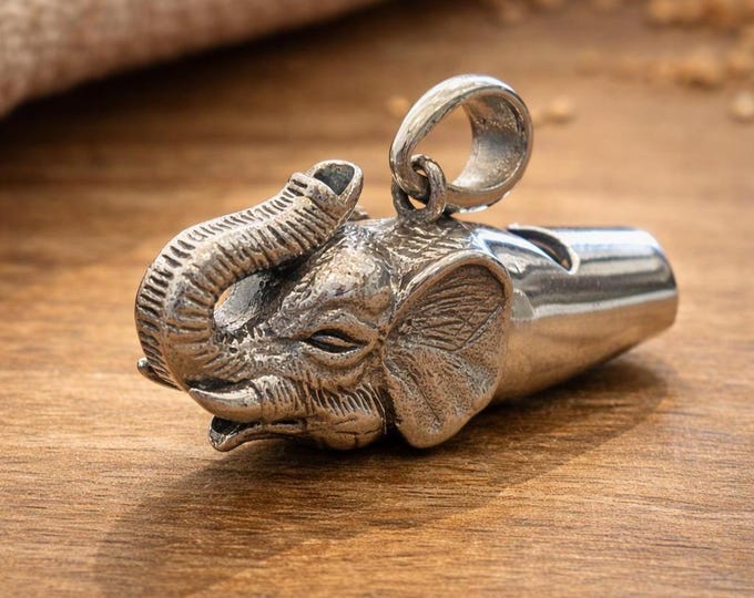 925 Sterling Silver Elephant Whistle Pendant Vintage Style Animal Charm, Collectible Silver Whistle Necklace, Lucky Elephant Jewelry
