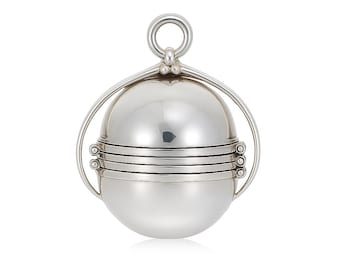 Art Nouveau Sterling Silver Photo Locket, Memory Orb Pendant