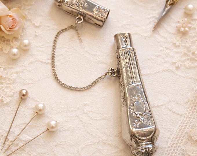 925 Sterling Silver Needle Case Antique Style Sewing Needle Holder Vintage Floral Sewing Accessory