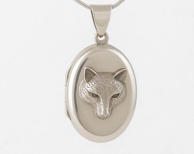 925 Sterling Silver Fox Head Locket Necklace Oval Keepsake Locket, Woodland Fox Jewelry, Silver Gift for Her