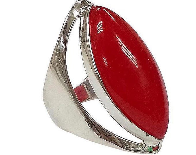 Red Agate Statement Ring 925 Sterling Silver Hallmarked
