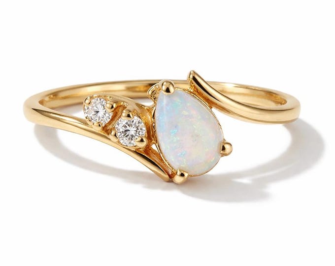 Vintage Opal and Diamond Engagement Ring, 14k Yellow Gold