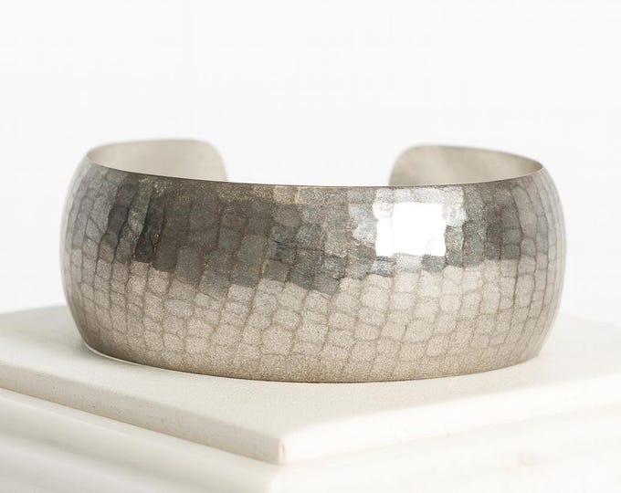 Hammered Sterling Silver Cuff Bracelet, Wide Textured Silver Bangle, Handcrafted Statement Bracelet, Boho Minimalist Jewelry for Her