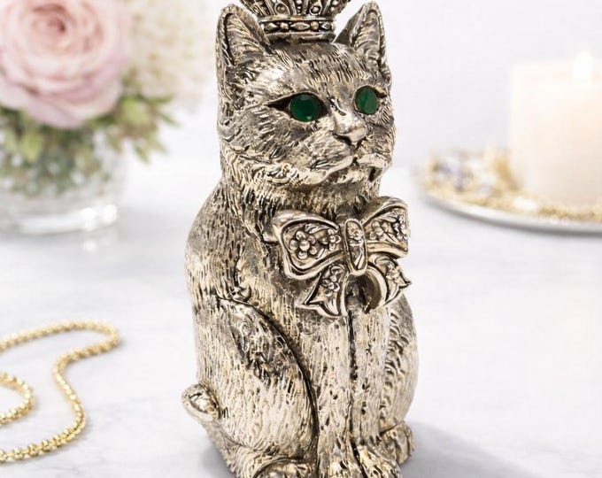 Vintage Silver Plated Royal Cat Pin Cushion, Collectible Sewing Accessory