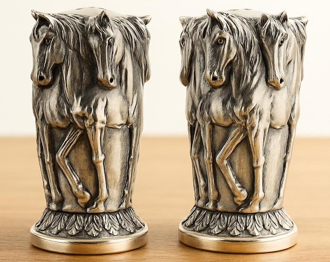 Vintage Style Horse Salt and Pepper Shakers Detailed Silver Plate Figurine Shaker Set Equestrian Kitchen Collectible Gift
