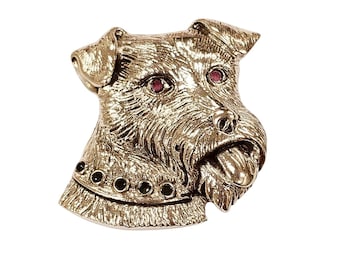 Sterling Silver Schnauzer Pin Pendant, Ruby Emerald Dog Brooch