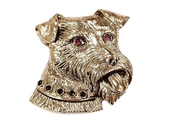 Edwardian Style Schnauze Dog Pendant and Pin Brooch with Ruby and Emerald Stones 925 Sterling Silver
