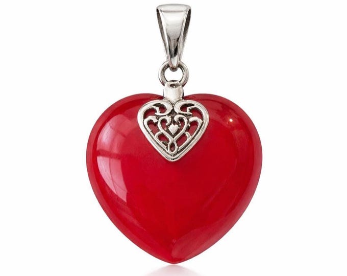 Red Agate Heart Pendant, 925 Sterling Silver Necklace, Gemstone Jewelry