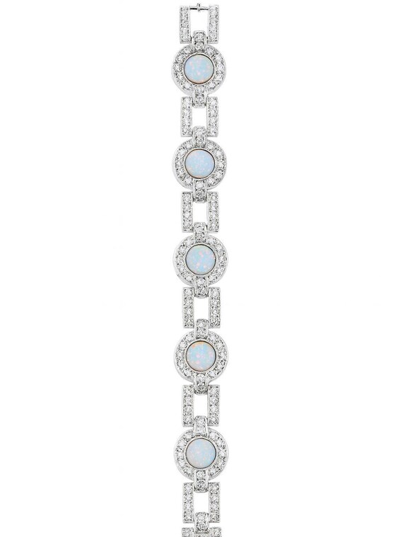 925スターリングシルバーホワイトギルソンオパールブレスレット。女性 